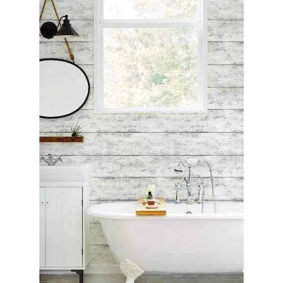Wallpaper Cabin White Wood Planks